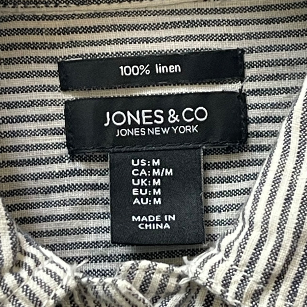 Jones New York Women's Sz Medium Blue/White Striped Linen Trucker Style Jacket - Picture 2 of 15